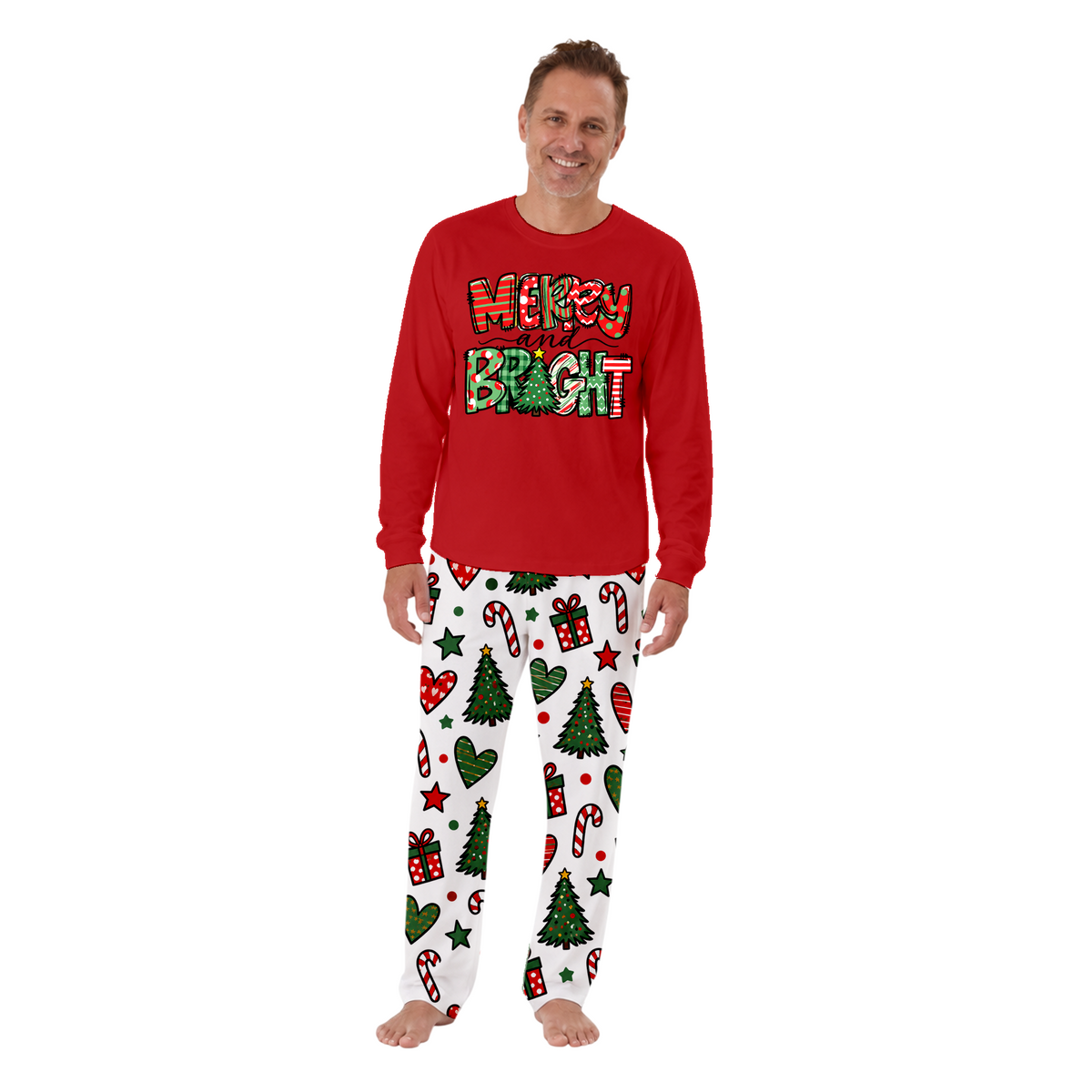 Festive Merry And Bright Family Christmas Pajamas With Pet