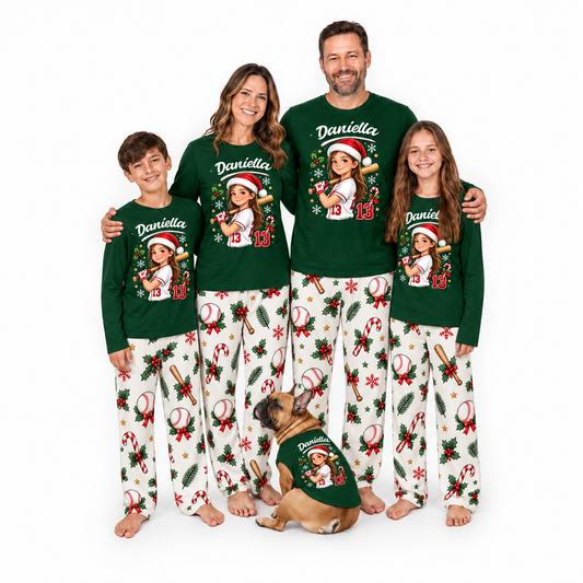 Personalized Baseball Christmas Pajamas with Photo Family Matching Pajama Set