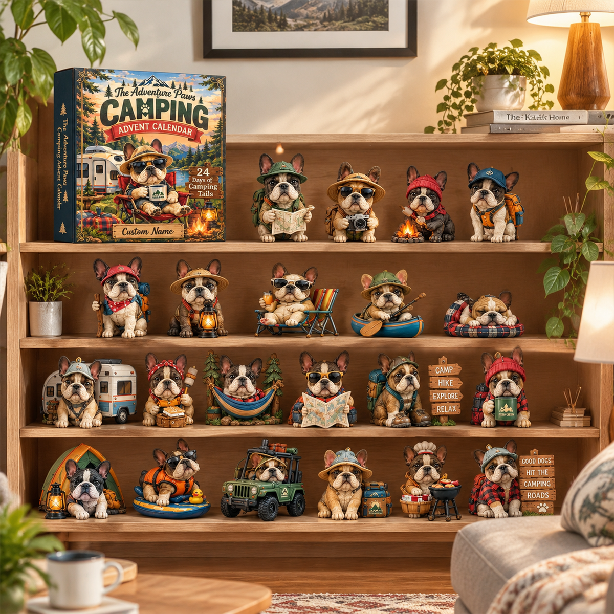 Personalized French Bulldog Camping Advent Calendar – Custom Name & 24 Acrylic Ornaments