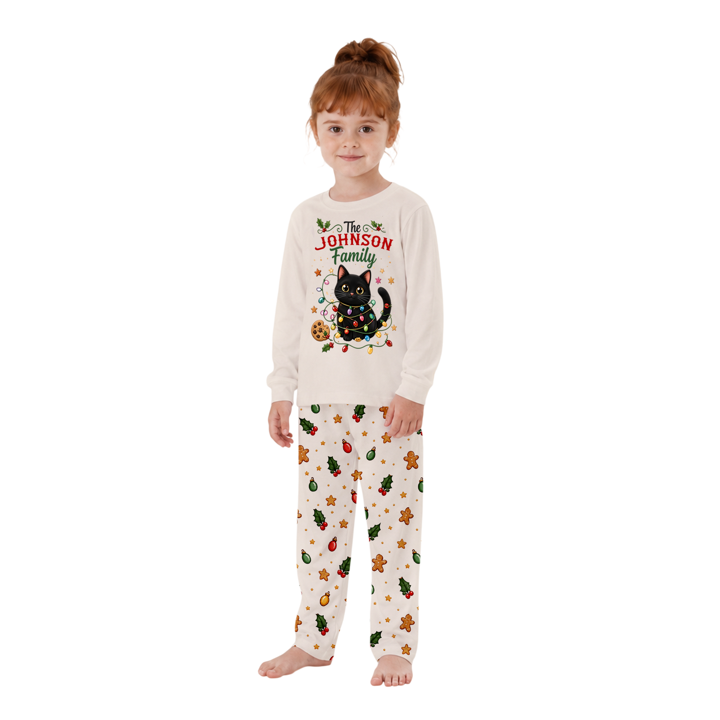 Personalized Black Cat Christmas Lights Matching Family Christmas Pajamas With Pet