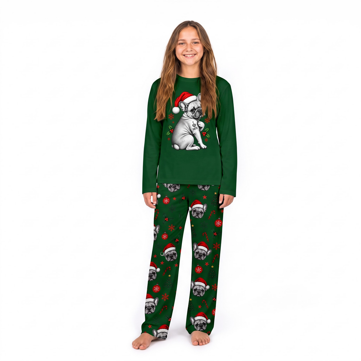 Cute French Bulldog Santa Hat Matching Christmas Pajamas