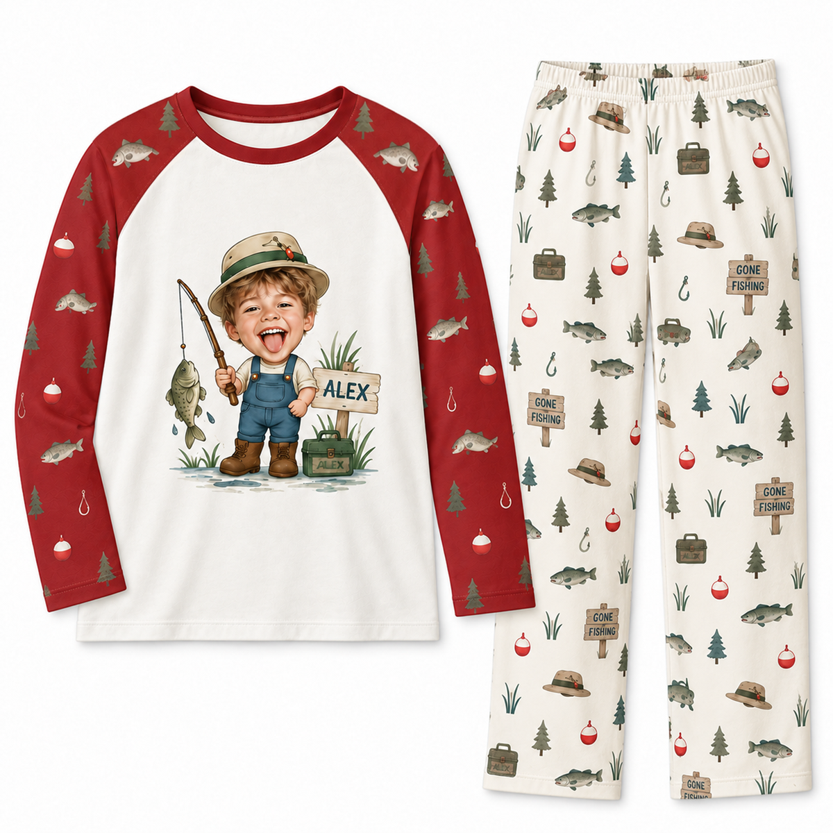Custom Face Fisherman Gone Fishing Matching Pajamas