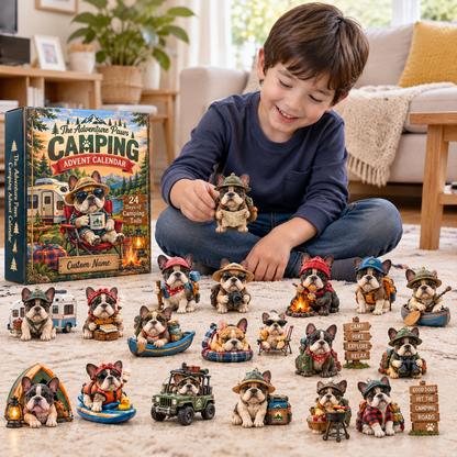 Personalized French Bulldog Camping Advent Calendar – Custom Name & 24 Acrylic Ornaments