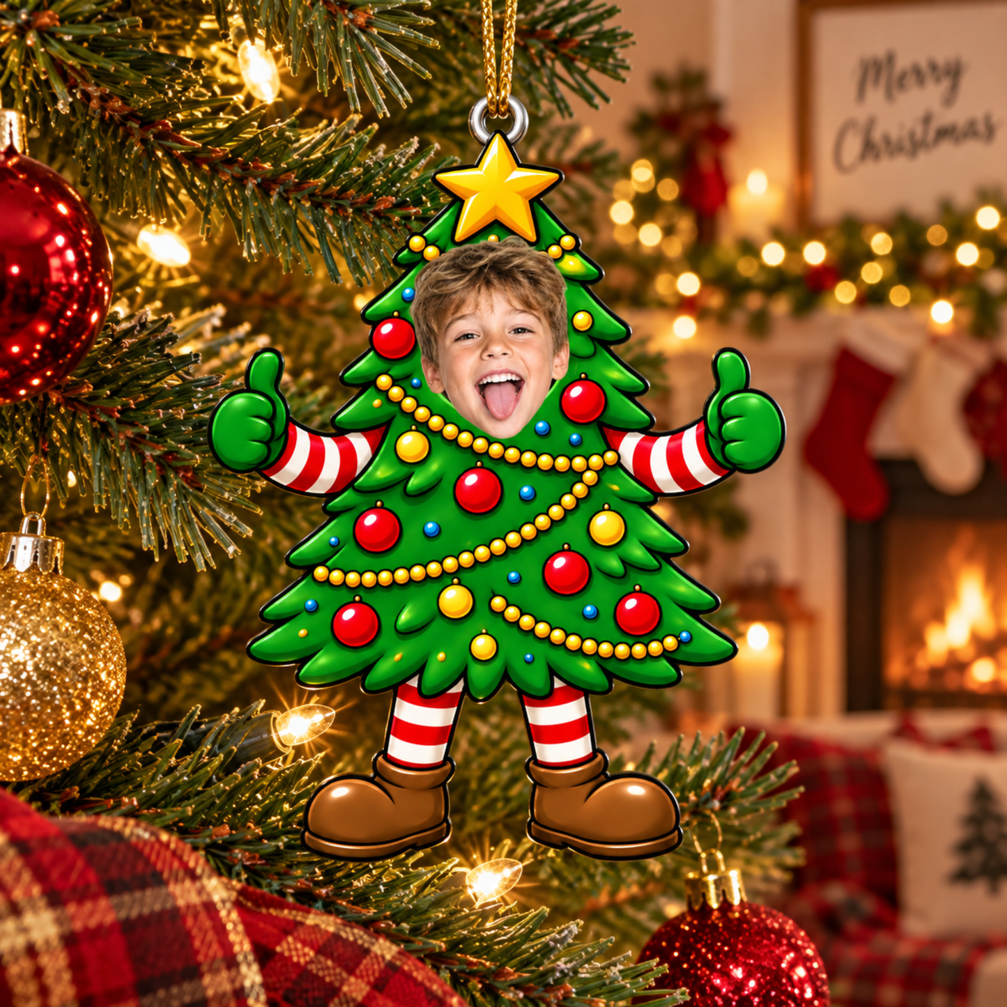 Funny Christmas Tree - Personalized Custom Face Christmas Ornament