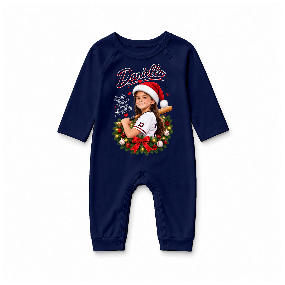 Personalized Custom Photo Baseball Christmas Matching Family Pajamas With Pet
