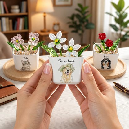 Turn Photo Into Watercolor Art - Memorial Pet - Custom Glass Birth Flower - Personalized Plant Pot