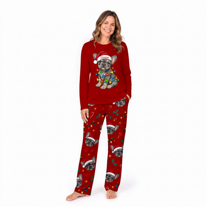 Cute Personalized French Bulldog Christmas Lights Pyjama Set