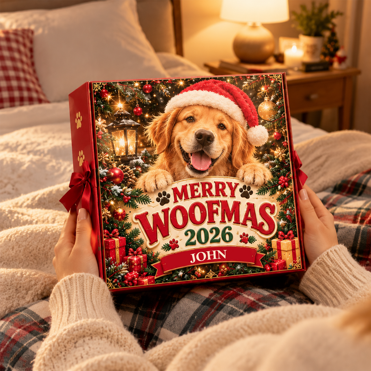 Personalized Golden Retriever Woofmas Advent Calendar – Custom Name 24-Day Dog Christmas Ornament Gift