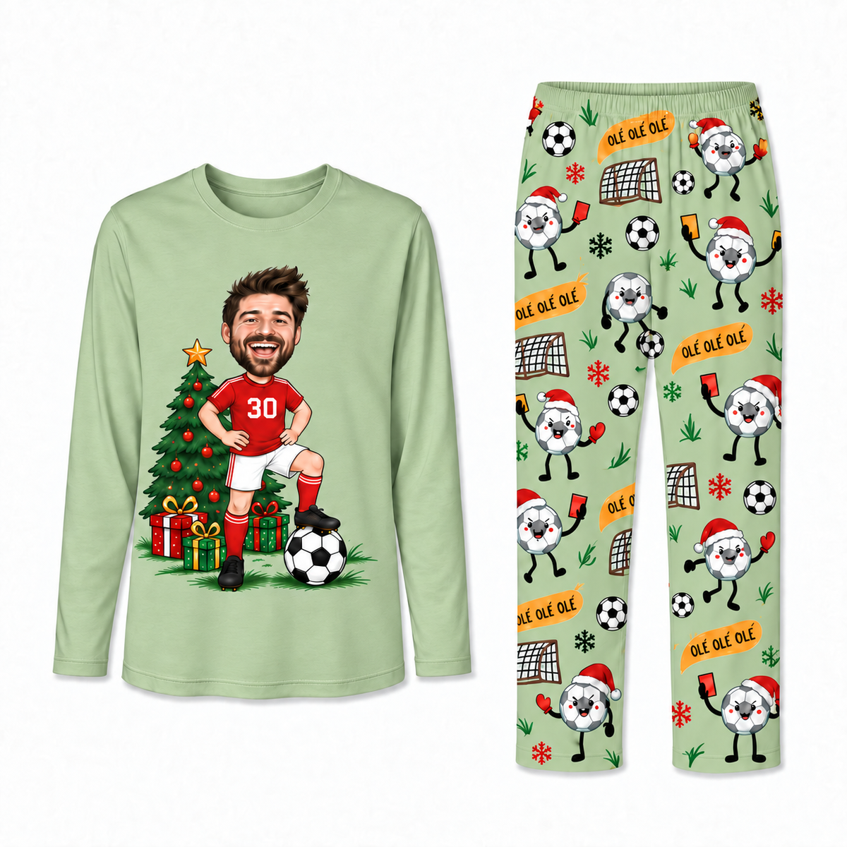 Funny Custom Face Soccer Player Ole Ole Ole Matching Family Christmas Pajamas
