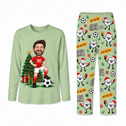 Funny Custom Face Soccer Player Ole Ole Ole Matching Family Christmas Pajamas