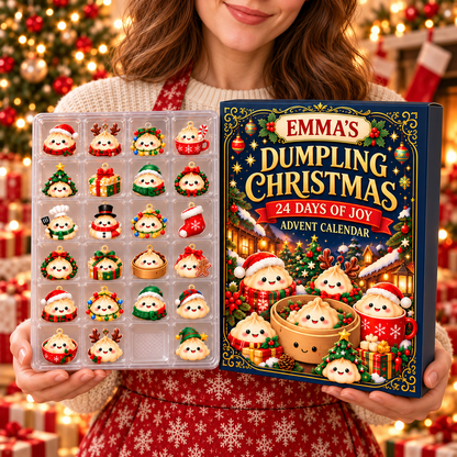 Personalized Dumpling Advent Calendar 2026 – 24 Cute Christmas Ornaments