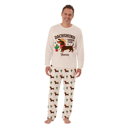 Custom Name Dachshund Cowboy Family Christmas Matching Pajamas With Pet