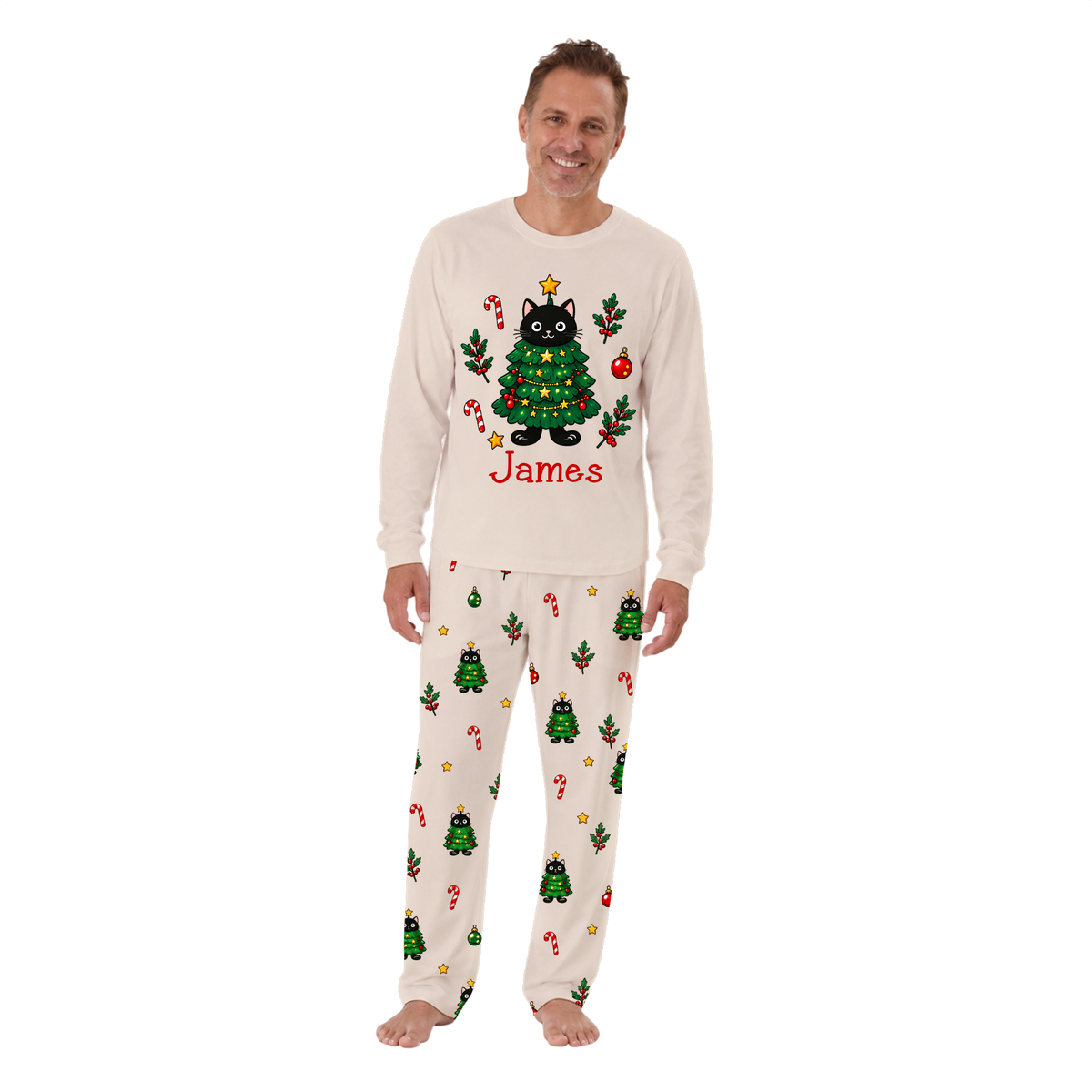 Personalized Black Cat Christmas Tree Family Matching Christmas Pajamas With Pet