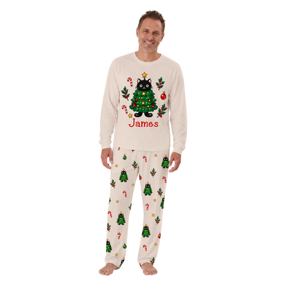 Personalized Black Cat Christmas Tree Family Matching Christmas Pajamas With Pet