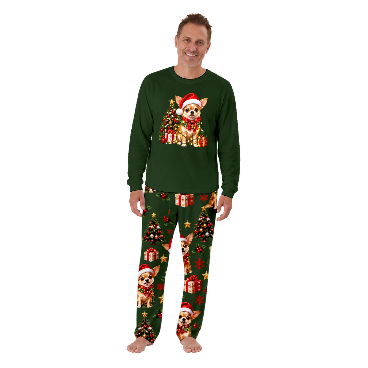 Cute Chihuahua Christmas Tree Custom Name Family Christmas Pajamas