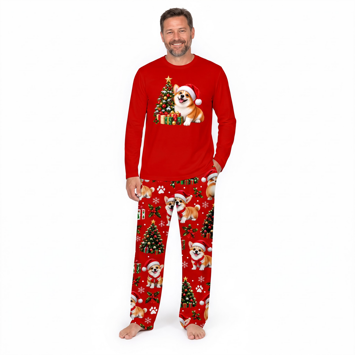 Cute Corgi Christmas Family Matching Pajamas With Pet