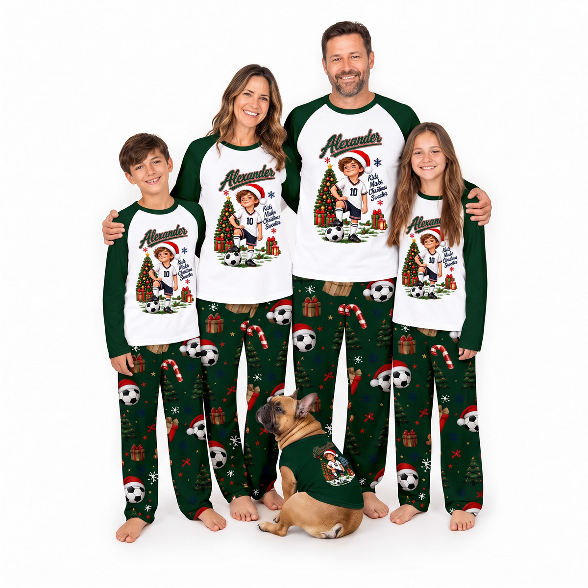 Personalized Soccer Christmas Family Pajamas, Custom Photo Name & Number Holiday Pajama Set