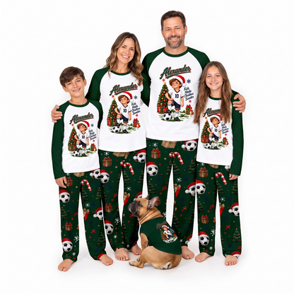 Personalized Soccer Christmas Family Pajamas, Custom Photo Name & Number Holiday Pajama Set