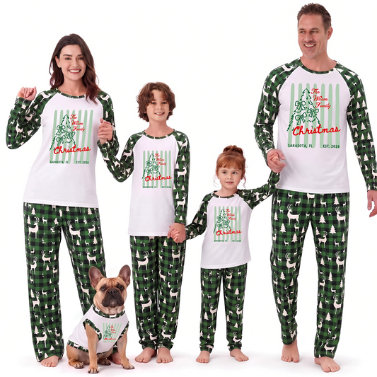 Custom Festive Green Plaid Personalized Family Christmas Pajamas