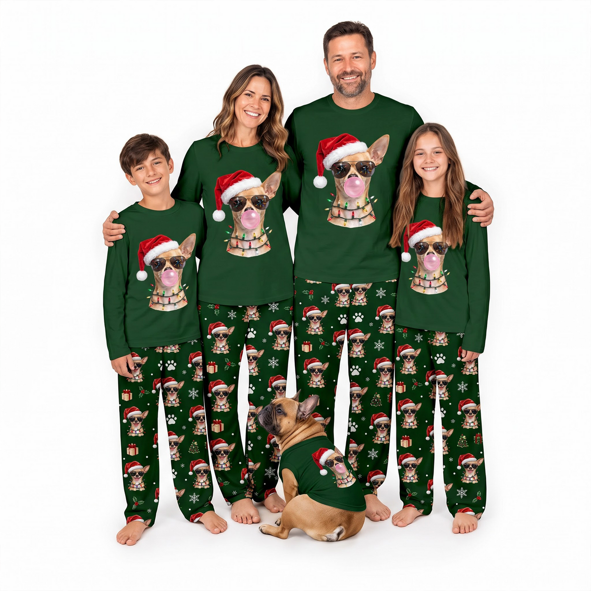 Funny Chihuahua Bubble Gum Christmas Dog Lover Matching Family Christmas Pajamas