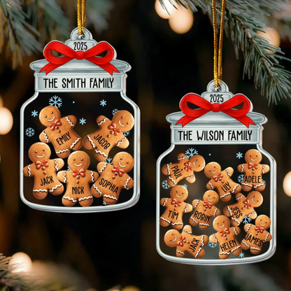 Cute Gingerbread Family Christmas Jar Custom Name Personalized Acrylic Ornament