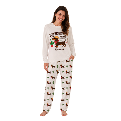 Custom Name Dachshund Cowboy Family Christmas Matching Pajamas With Pet