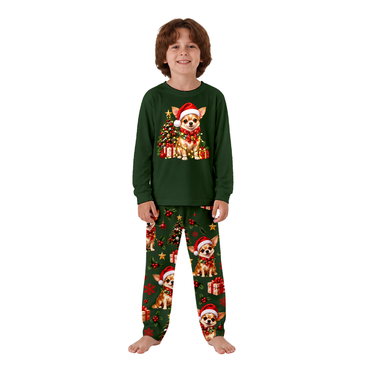 Cute Chihuahua Christmas Tree Custom Name Family Christmas Pajamas