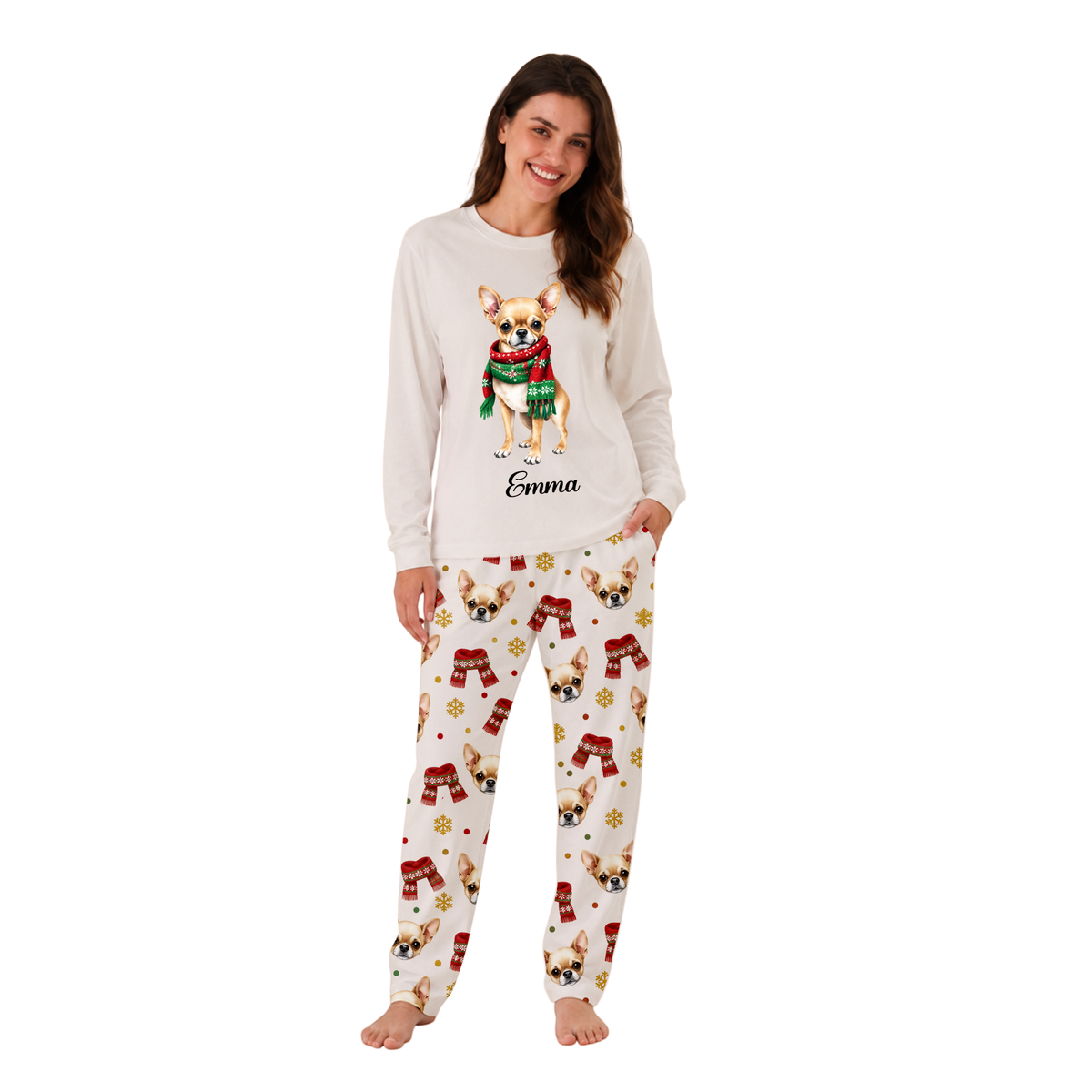 Custom Name Chihuahua Christmas Family Matching Pajamas With Pet