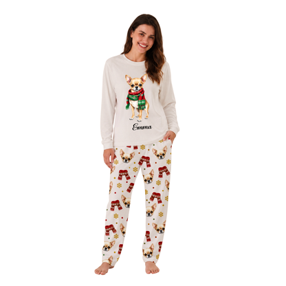 Custom Name Chihuahua Christmas Family Matching Pajamas With Pet