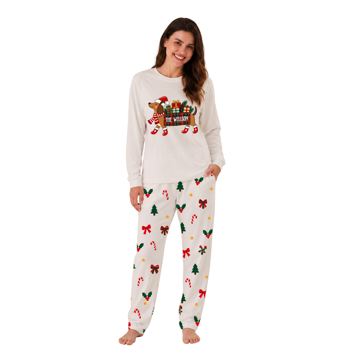 Personalized Festive Dachshund Christmas Gift Family Matching Christmas Pajamas With Pet
