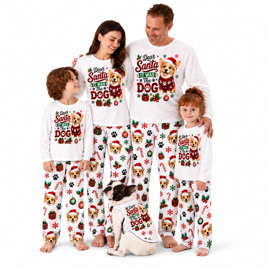 Custom Pet Face Cute Dog Christmas Matching Family Pajamas