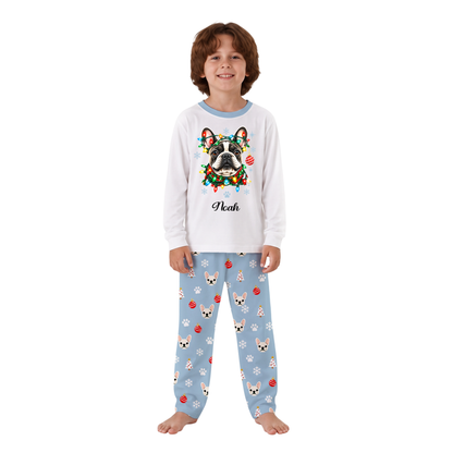 Custom Name French Bulldog Christmas Lights Family Matching Pajamas With Pet