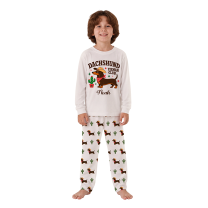 Custom Name Dachshund Cowboy Family Christmas Matching Pajamas With Pet