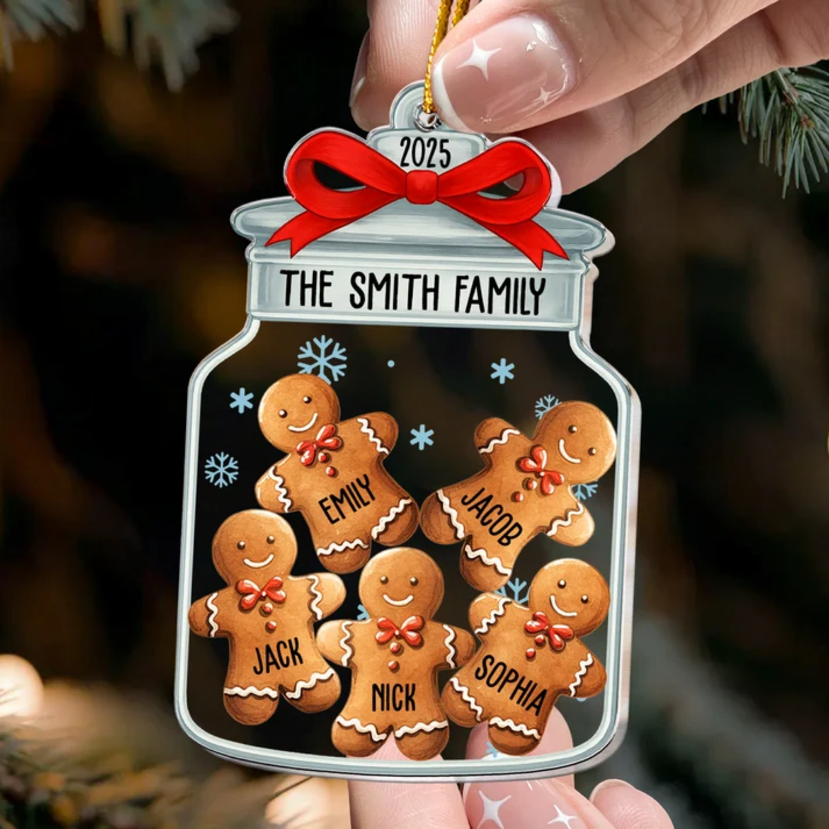 Cute Gingerbread Family Christmas Jar Custom Name Personalized Acrylic Ornament