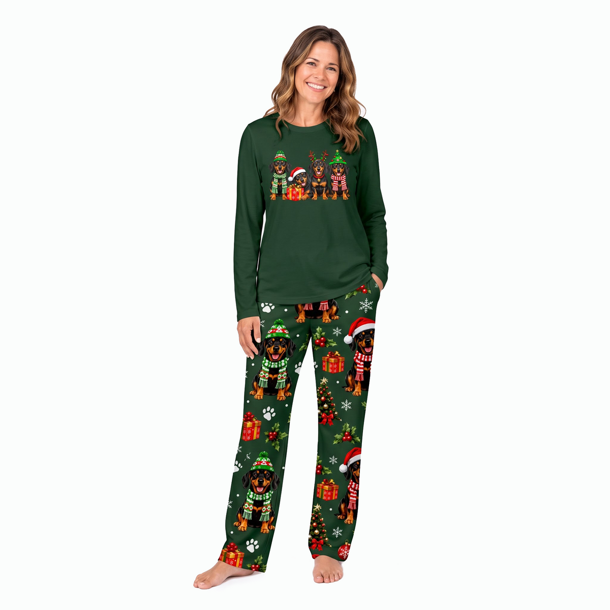 Cute Dachshund Christmas Family Matching Pajamas With Pet