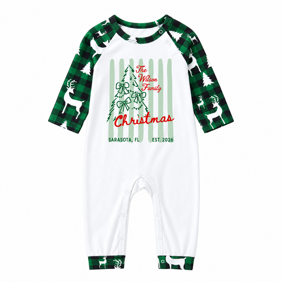Custom Festive Green Plaid Personalized Family Christmas Pajamas