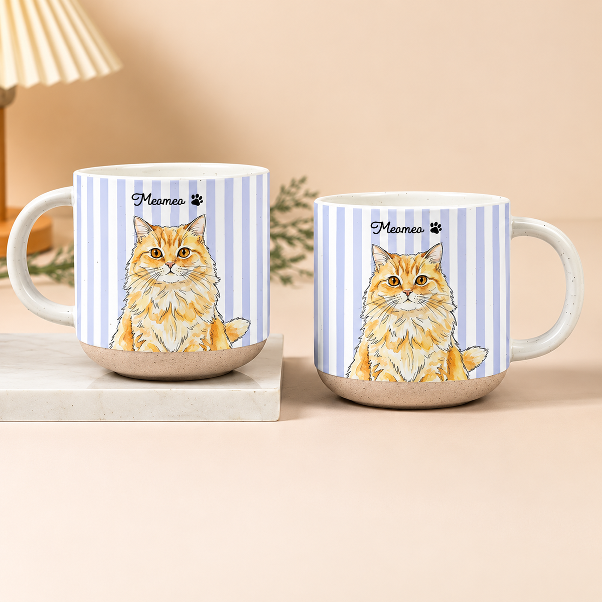 Custom Striped Pet Pottery Mug Watercolor Art - Personalized Mug