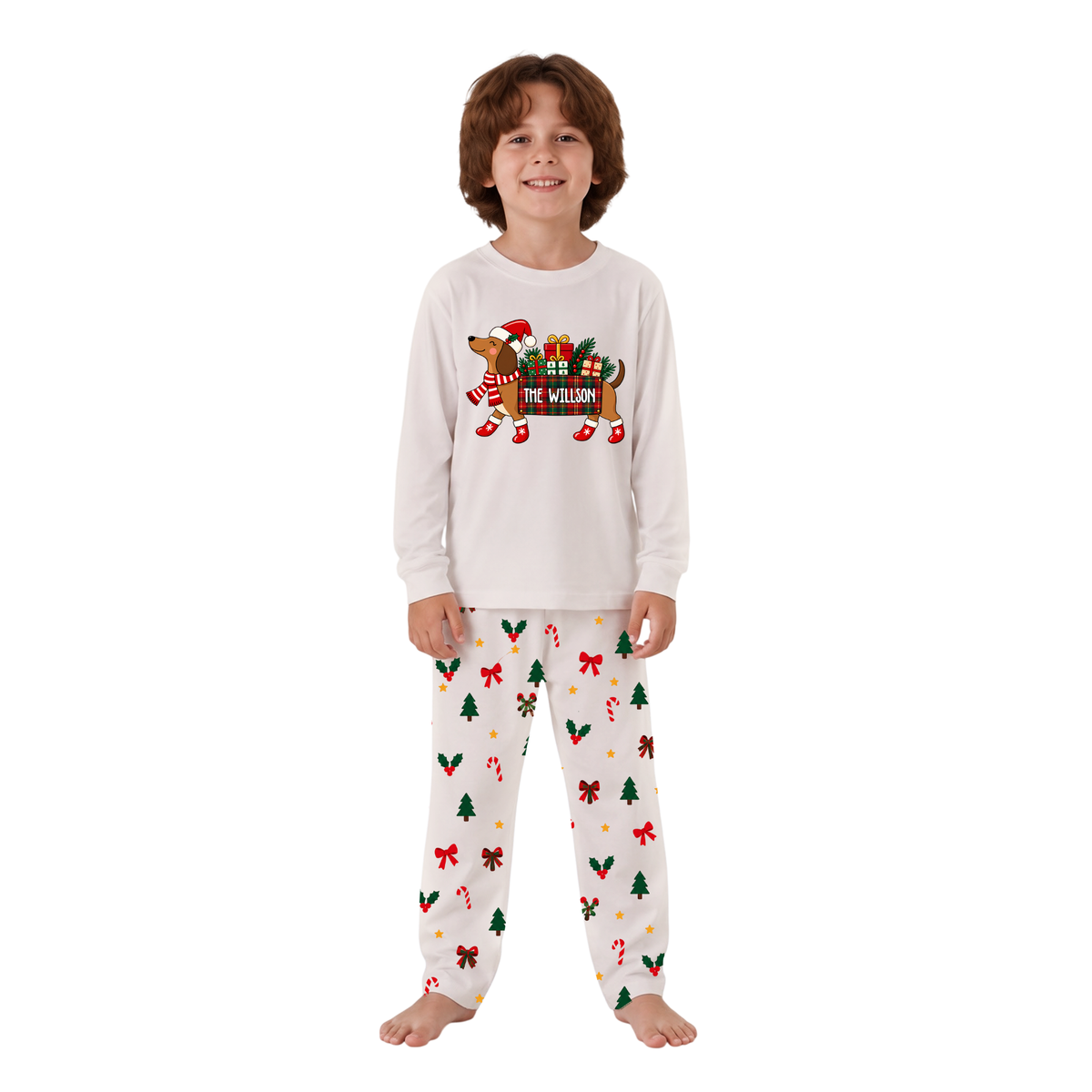 Personalized Festive Dachshund Christmas Gift Family Matching Christmas Pajamas With Pet