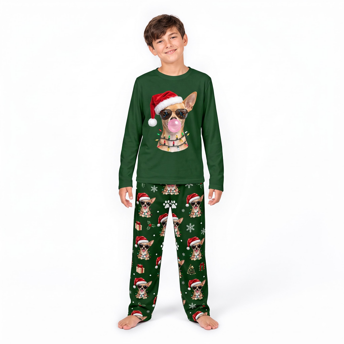 Funny Chihuahua Bubble Gum Christmas Dog Lover Matching Family Christmas Pajamas