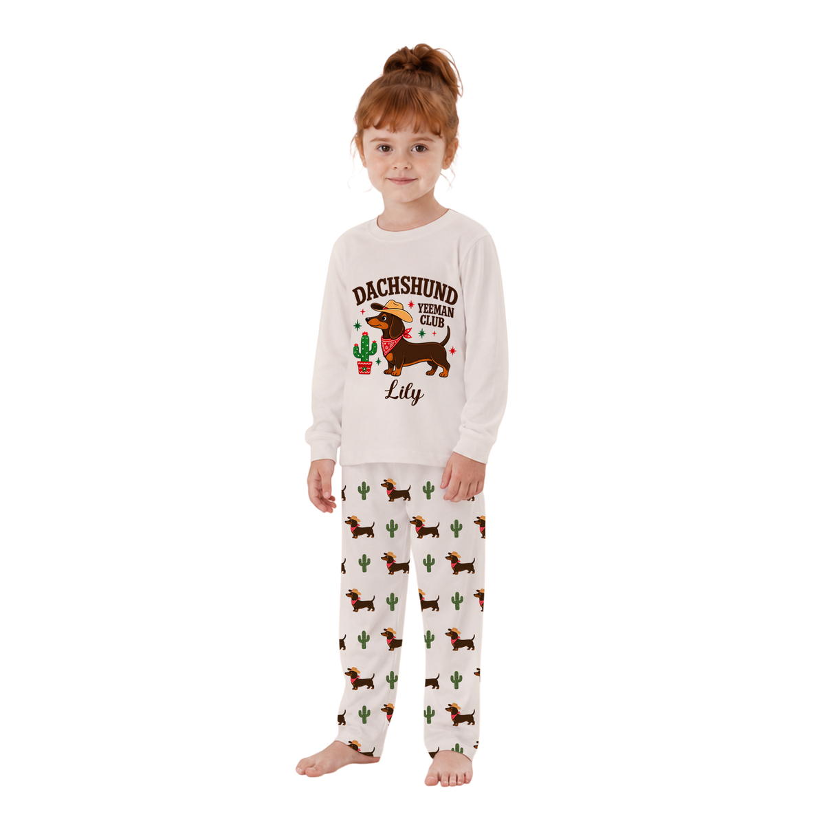 Custom Name Dachshund Cowboy Family Christmas Matching Pajamas With Pet