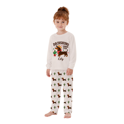 Custom Name Dachshund Cowboy Family Christmas Matching Pajamas With Pet