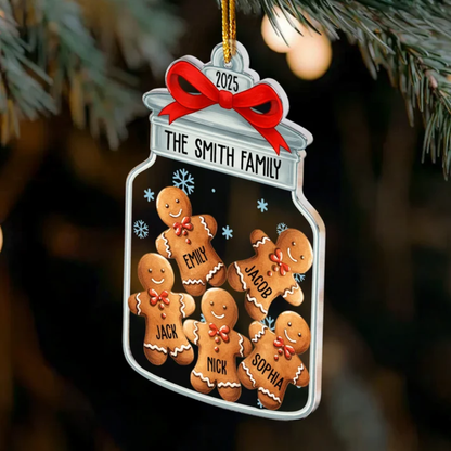 Cute Gingerbread Family Christmas Jar Custom Name Personalized Acrylic Ornament