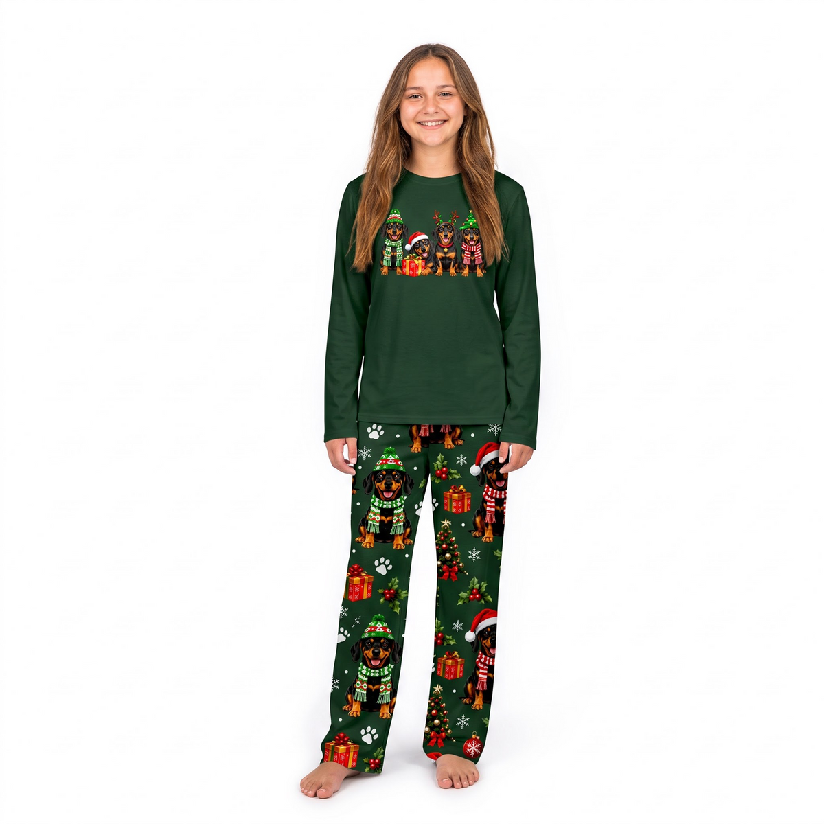 Cute Dachshund Christmas Family Matching Pajamas With Pet