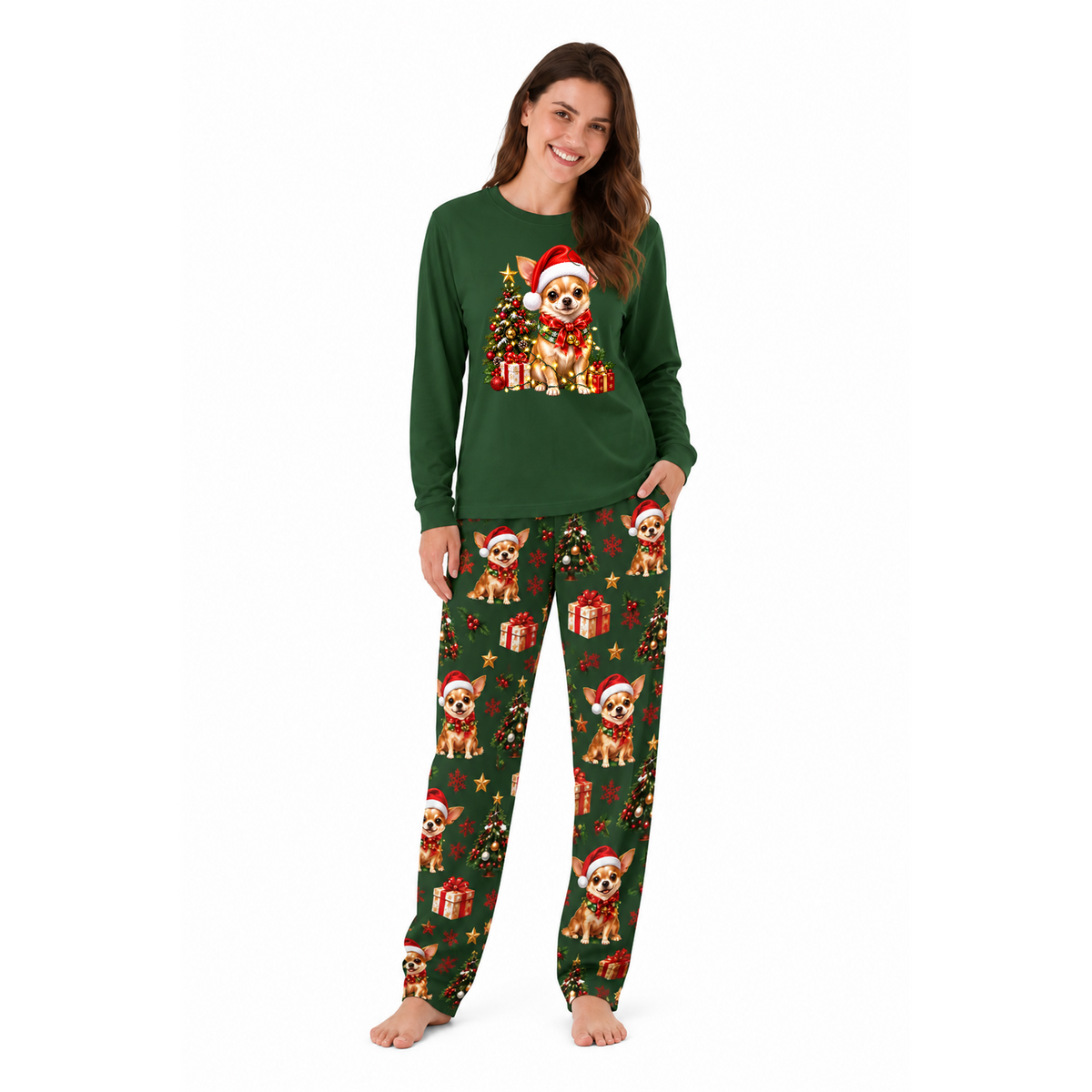 Cute Chihuahua Christmas Tree Custom Name Family Matching Christmas Pajamas