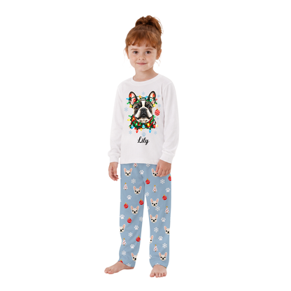 Custom Name French Bulldog Christmas Lights Family Matching Pajamas With Pet