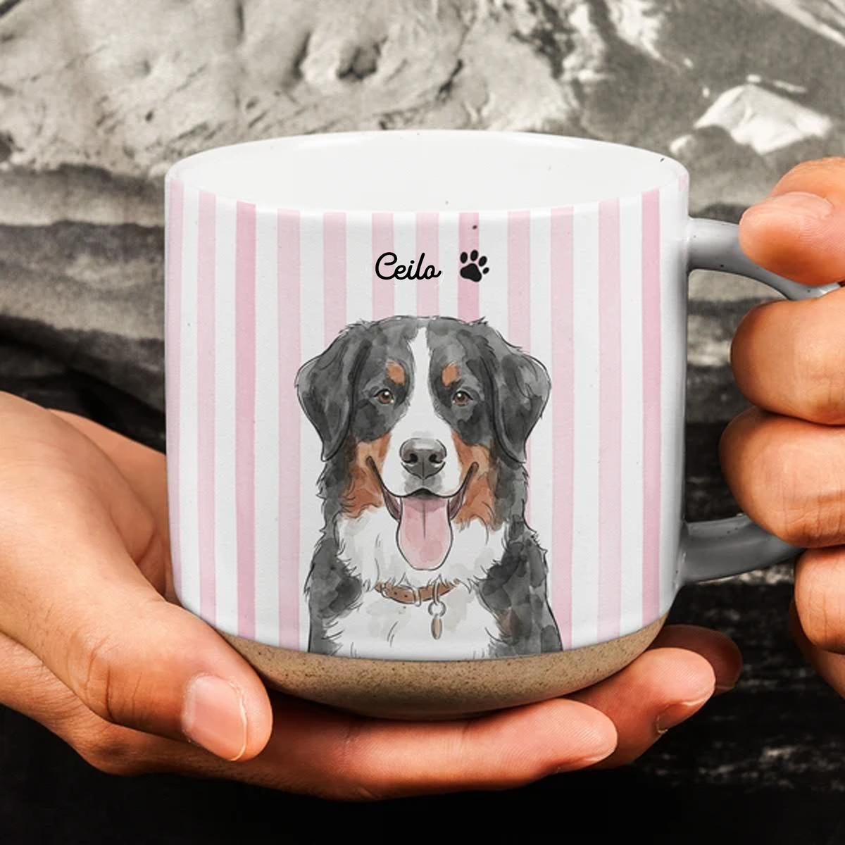 Custom Striped Pet Pottery Mug Watercolor Art - Personalized Mug