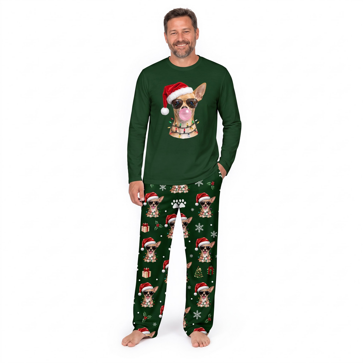 Funny Chihuahua Bubble Gum Christmas Dog Lover Matching Family Christmas Pajamas