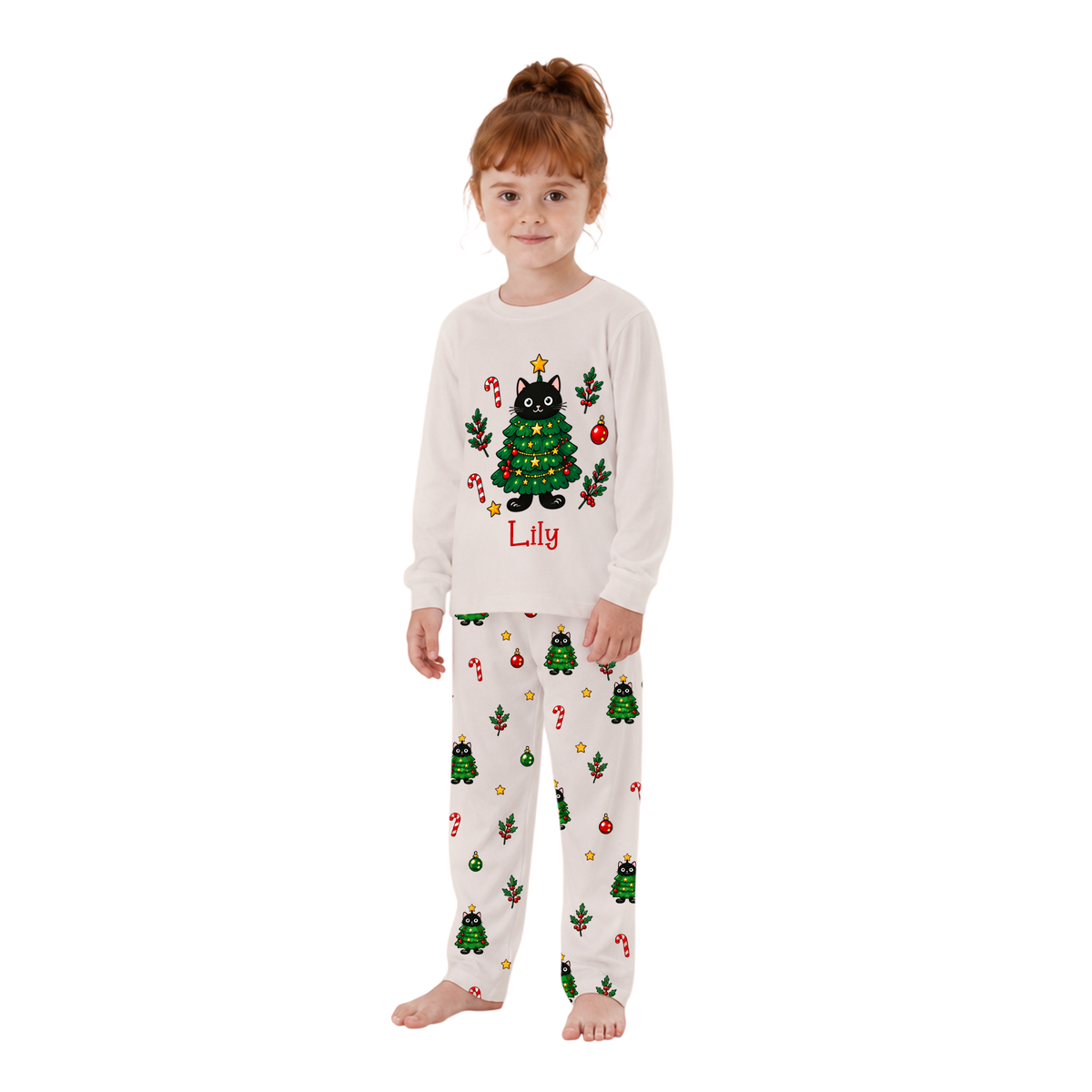 Personalized Black Cat Christmas Tree Family Matching Christmas Pajamas With Pet