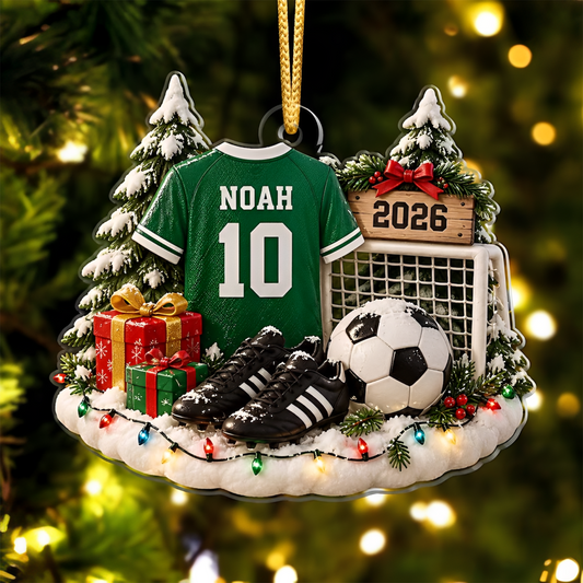 Personalized Soccer Uniform Christmas Ornament, Custom Soccer Gift With Name And Year