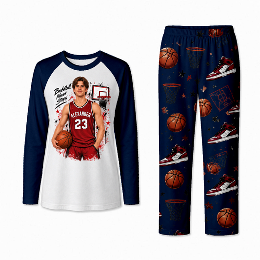 Personalized Custom Photo Basketball Matching Family Pajamas, Custom Name & Number